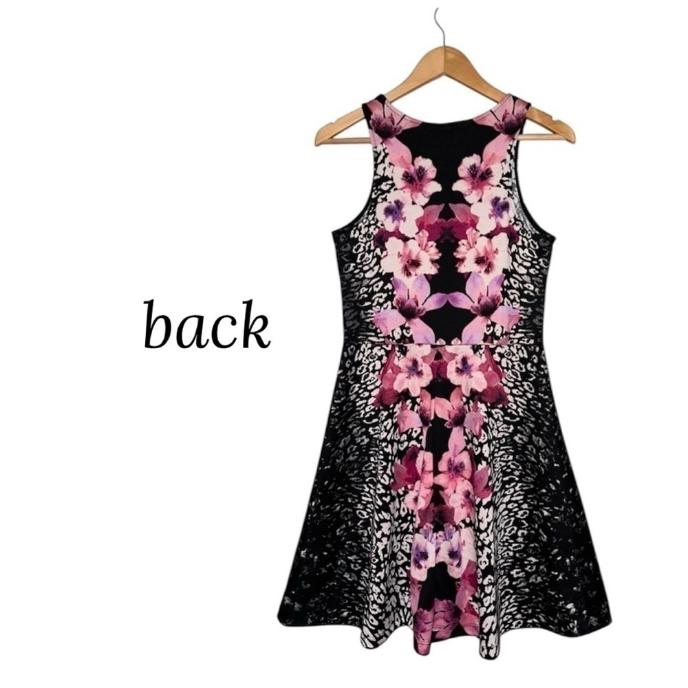NEW H&M Fit and Flare Sleeveless Dress Pink Black Floral Stretch Women's M NWT - Picture 4 of 12